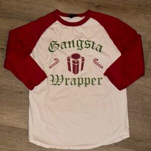 Gangsta Wrapper Red and White Raglan Shirt